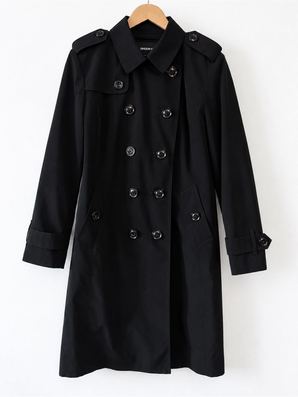 London Fog Black Double-Breasted Trench Coat | Large